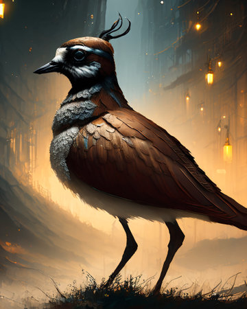3d illustration of a bird in a dark foggy forest. AI generatedの素材