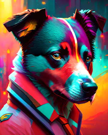 Portrait of a dog in a suit. 3D rendering. AI generatedの素材