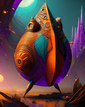 Fantasy mecha fish. 3D illustration. Fantasy world. AI generatedの素材