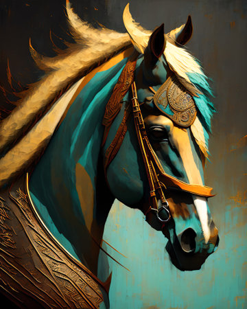 Horse head in blue color. Digital painting. 3D rendering AI Generatedの素材