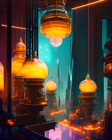lanterns in a fantasy city AI Generatedの素材