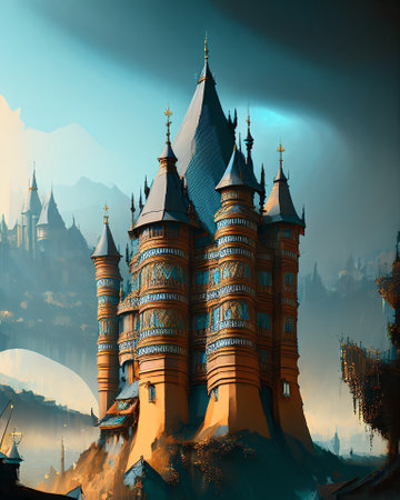 Fantasy illustration of a fantasy castle. Digital painting AI Generatedの素材