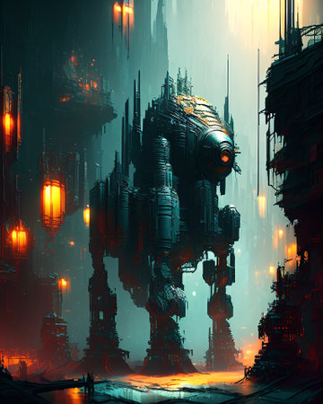Fantasy alien planet. huge creature. 3D illustration. Fantasy digital art. AI generatedの素材