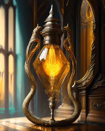 Vintage lamp in the interior of the church. 3D rendering AI Generatedの素材
