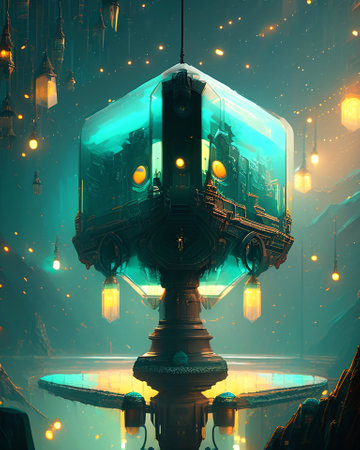 Magic Lantern in the foggy night. 3D illustration. AI generatedの素材