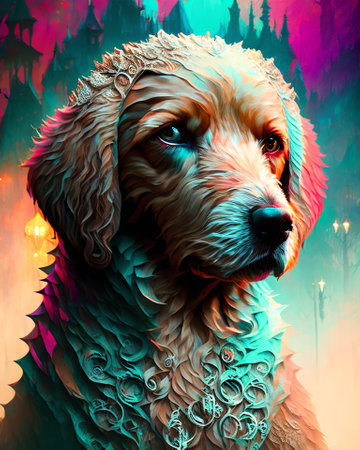 Digital painting of a dog in a surreal style. Digital painting. AI generatedの素材