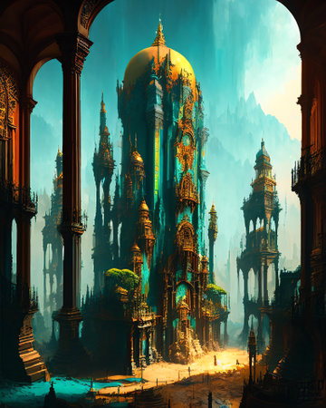 Mystical Temple. Digital painting. 3D rendering AI Generatedの素材