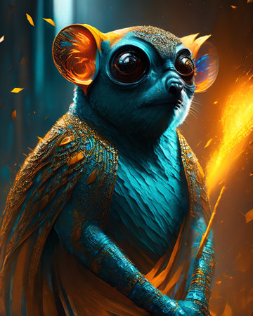 3D rendering of a fantasy creature with big eyes. Fantasy character. AI generatedの素材