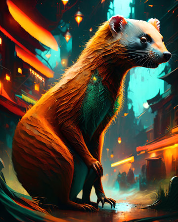 3d illustration of a fantasy animal on a background of the city AI Generatedの素材