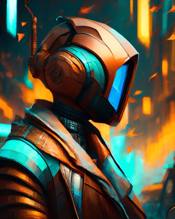 Cyborg in futuristic space suit. 3D illustration. fantasies. AI generatedの素材