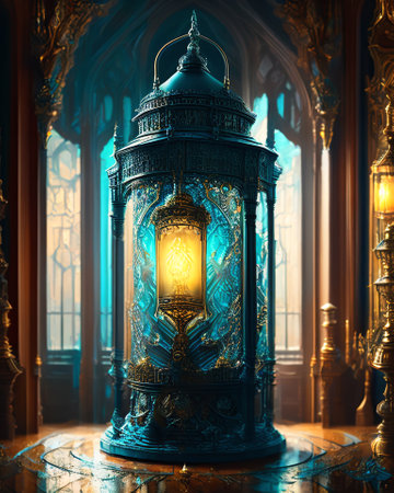 Lantern in the interior of a temple AI Generatedの素材