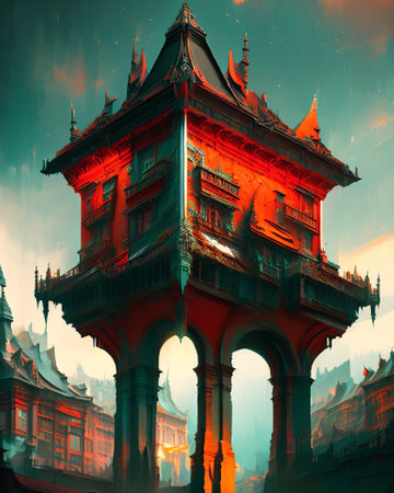 fantasy temple 3d rendering. Computer digital drawing. AI generatedの素材