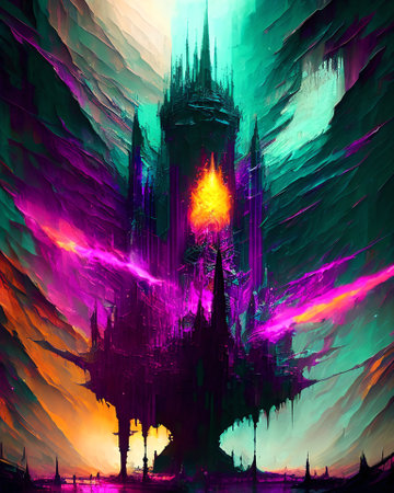 Fractal Illustration of a Fantasy Landscape with castle AI Generatedの素材