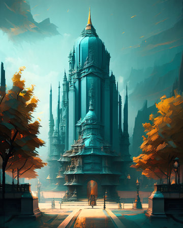 Beautiful fantasy temple. Digital painting. Artwork. AI generatedの素材