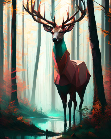 Deer in the forest. Digital painting. 3D illustration. AI generatedの素材