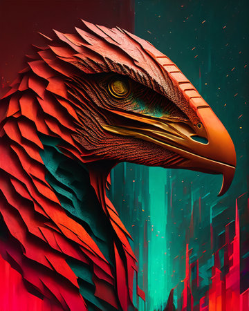 Eagle head with abstract colorful background. 3D illustration. 3D rendering. AI generatedの素材