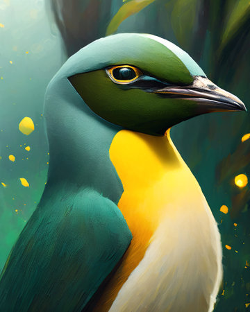 Colorful birds in the forest. Digital painting. 3d rendering AI Generatedの素材