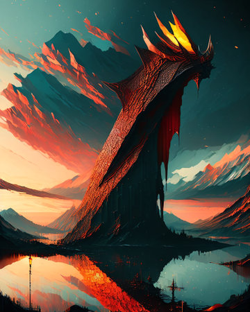 3D rendering of a dragon shape mountain on the background of the mountains. AI generatedの素材
