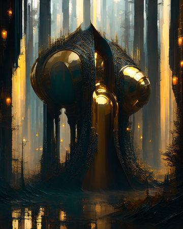 3D Illustration of a Fantasy Landscape with Trees and Flames AI Generatedの素材