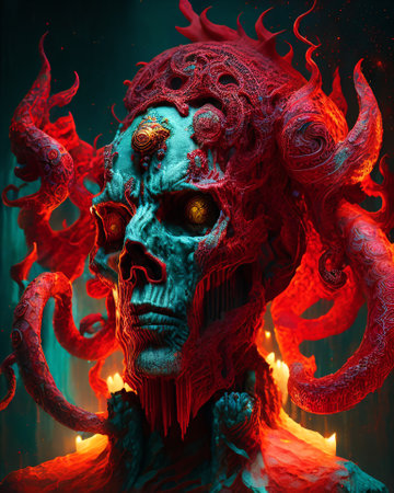 Halloween monsters with fire flames. 3D illustration. fantasies. AI generatedの素材