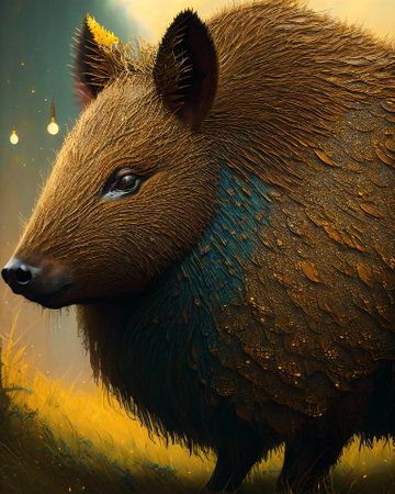 Wild fantasy animal in the meadow. digital painting. 3d illustration AI Generatedの素材