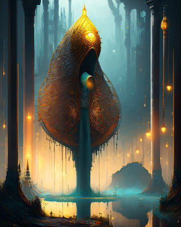 3D illustration of an alien in a mystical space. AI generatedの素材