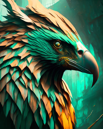 eagle head in the forest. 3d illustration. computer collage AI Generatedの素材