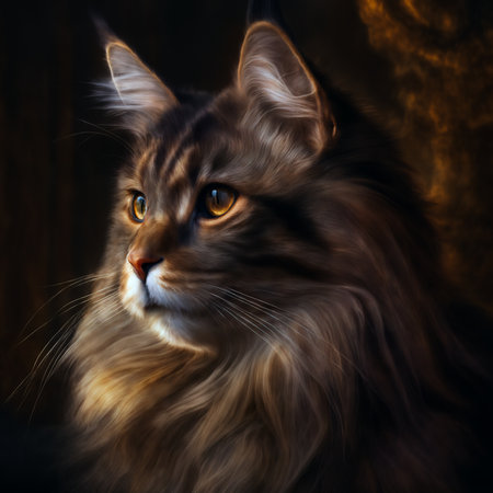 Portrait of a beautiful cat on a dark background. professional digital photorealistic paintingの素材