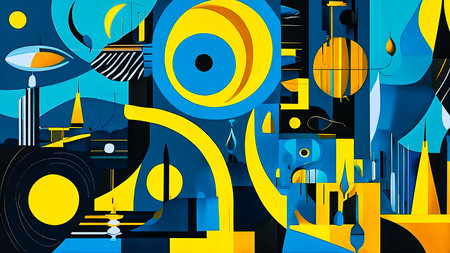 Abstract background with geometric shapes in blue and yellow colorsの素材