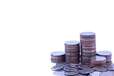 Rows of coin stacks and a lot of coins. How to show banking,education,saving money concept. Metaphor...
