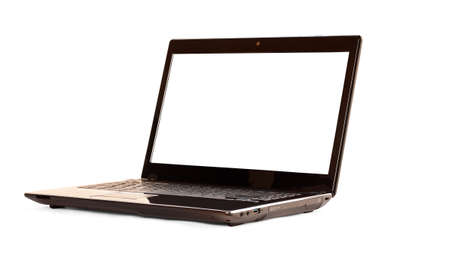 Black laptop computer  blank screen, isolated on white background   .