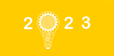 2023 concept for New Year starting up with light bulb on yellow background. Show idea for...