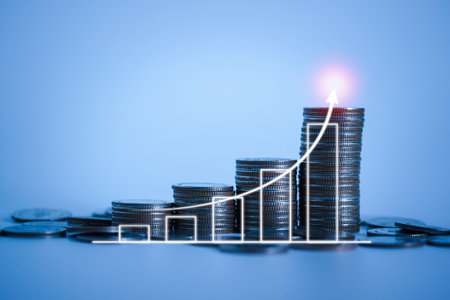 Graph of stacking coin with statistical chart concept idea for economy, growth, money, business,...