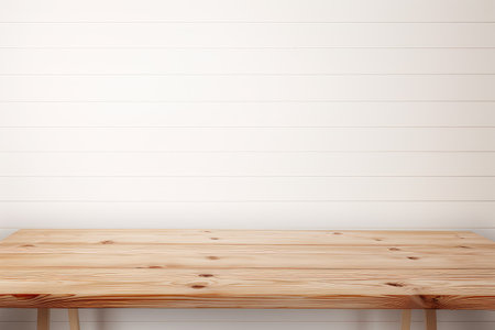 High-quality photo of an empty white table against a pristine white wall. Perfect for showcasing your design or merchandise with a clean, modern aesthetic.の素材