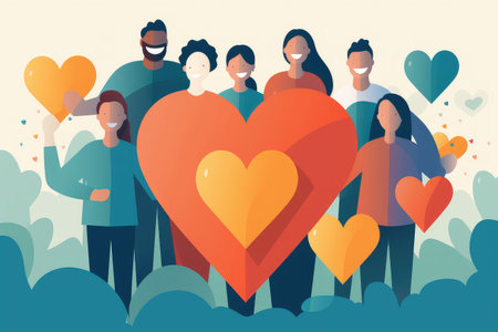 Diverse hands a symbol of love and multicultural support, come together in a heartwarming display of humanity. Perfect for conveying the spirit of giving and caring.の素材