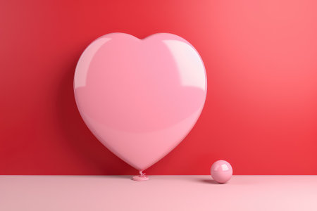 3D render featuring a heart balloon around a blank circle banner. Perfect for celebrations, weddings, and creating emotional greeting cards that capture the joy of love.の素材