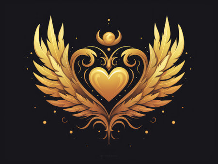 Royalty-inspired digital artwork. The golden heart, wings, and crown create a majestic and symbolic design, adding a touch of romance and creativity.の素材