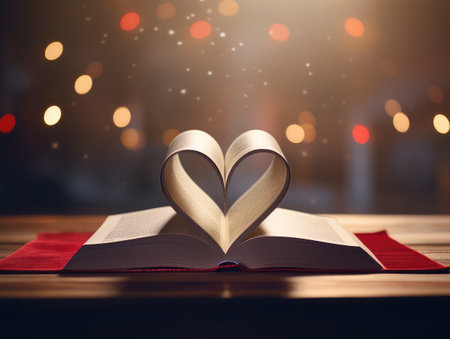 Book sheets curved into a heart shape, tailored for Valentine's Day projects. Let the symbolism of love and knowledge infuse your creative endeavors with warmth and emotion.の素材