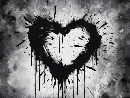 Heart on a black and white grunge background, capturing the essence of romance. The distressed texture adds a unique touch, perfect for projects seeking a blend of love and artistic flair.の素材