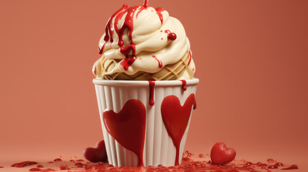 Ice cream cup adorned with a heart, adding a romantic flair to Valentine's Day. A delightful treat symbolizing love and happiness.の素材