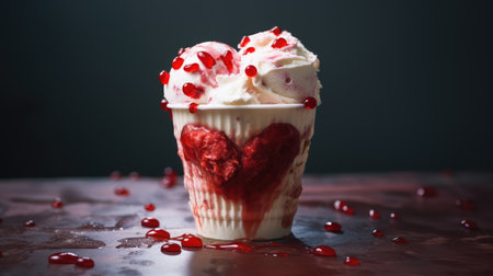 Ice cream cup adorned with a heart, adding a romantic flair to Valentine's Day. A delightful treat symbolizing love and happiness.の素材