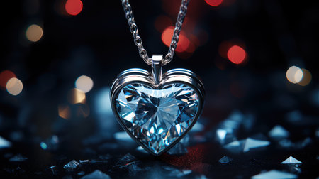 Silver necklace featuring a diamond heart pendant. An ideal accessory for weddings, anniversaries, or any moment you want to express romance.の素材