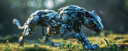 High resolution 3D renderings of cyber animals in action capturing the fusion of technology and natural animal graceの素材