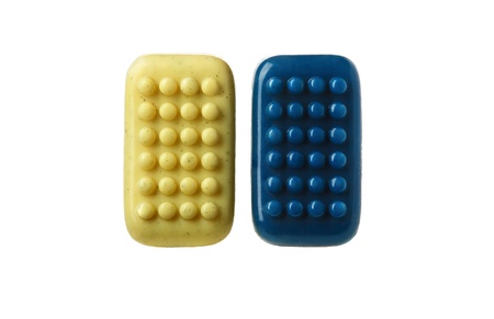 yellow and blue scrub soapの写真素材