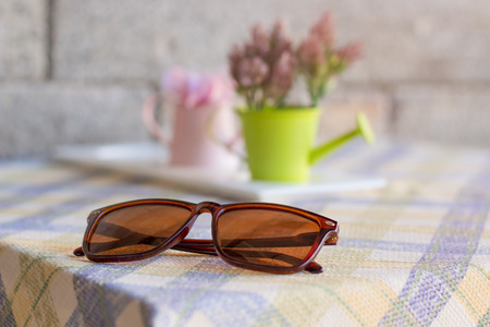 Glasses on the tableの写真素材