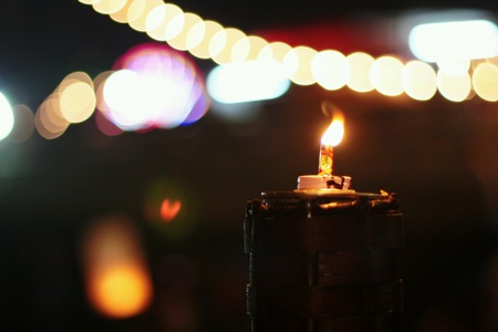 Oil lamps in loy kratong festivalの素材