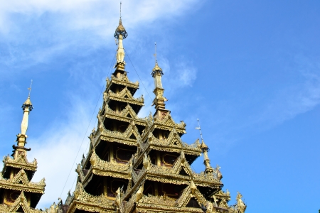 roof temple and blue sky Myanmar art in Lampang Thailandの写真素材