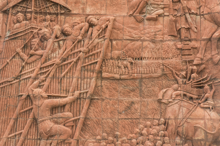 Sandstone carvings adorn the walls history Thailandの写真素材