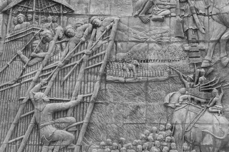 Sandstone carvings adorn the walls history Thailandの写真素材