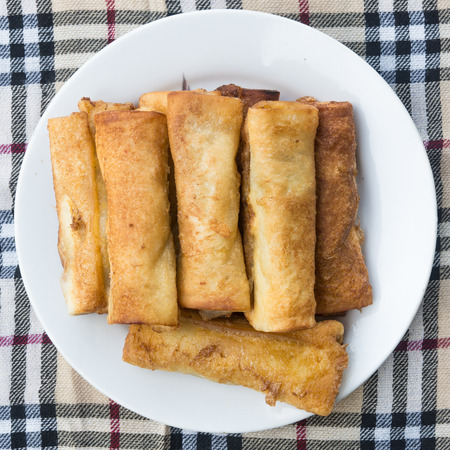Bread rolls stuffed with bananasの写真素材